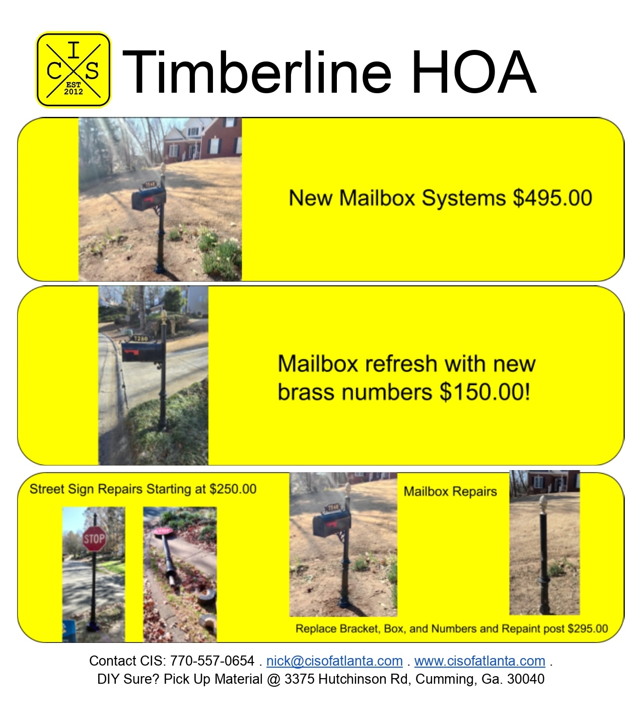 Timberline HOA mailbox and community improvement project